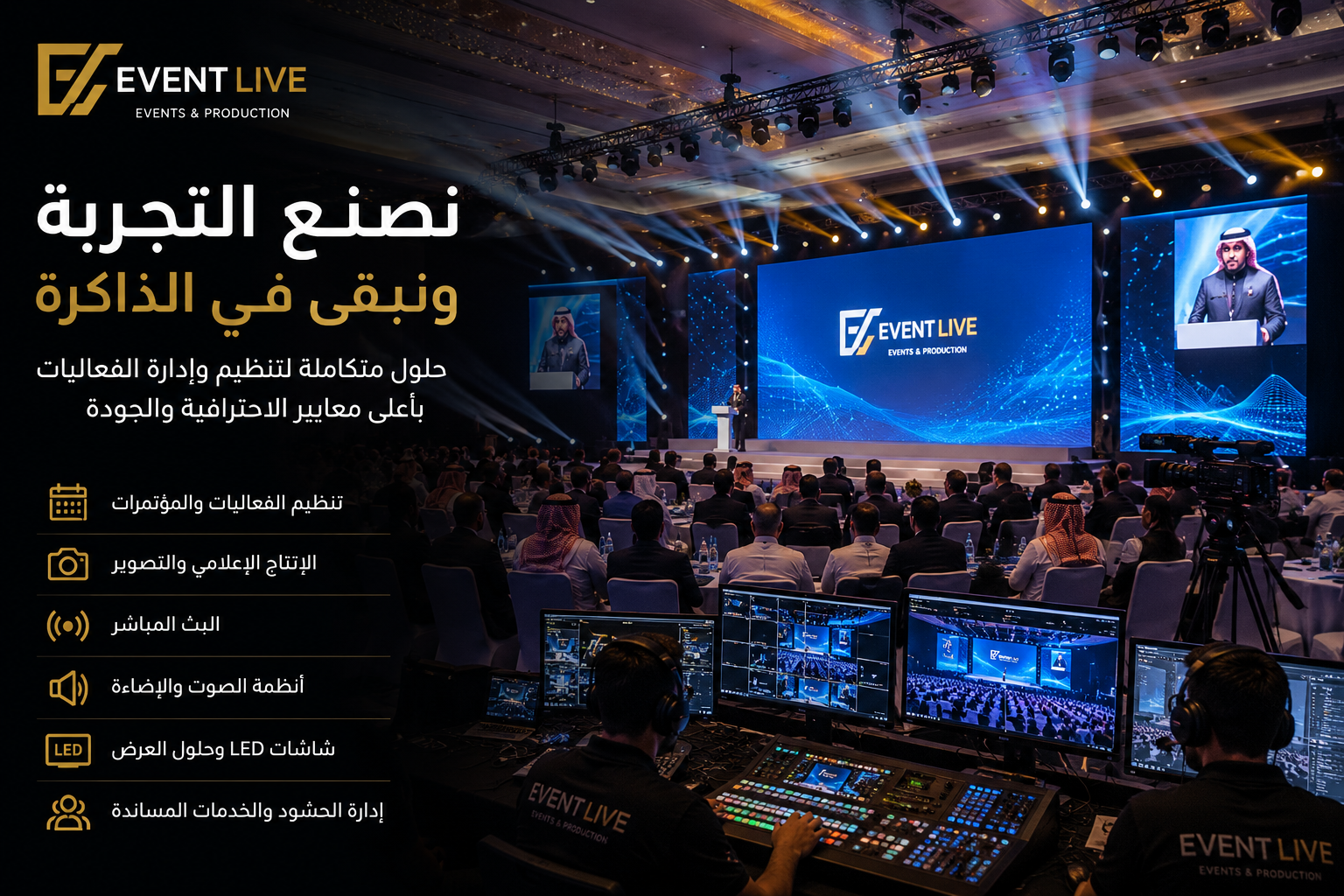 Event Live | الريادة في تنظيم الفعاليات والمؤتمرات والإنتاج الإعلامي والبث المباشر في المملكة العربية السعودية